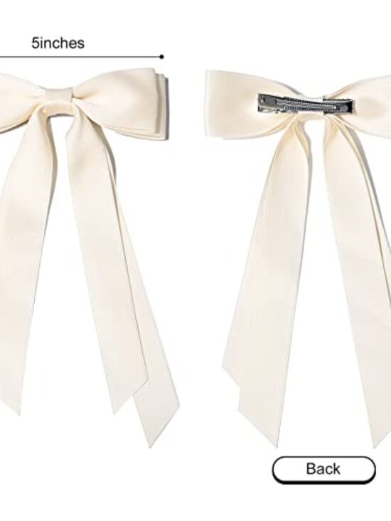 2PCS‎ Silky Satin Hair Bows Hair Clip Beige Pink Hair Ribbon Ponytail Holder